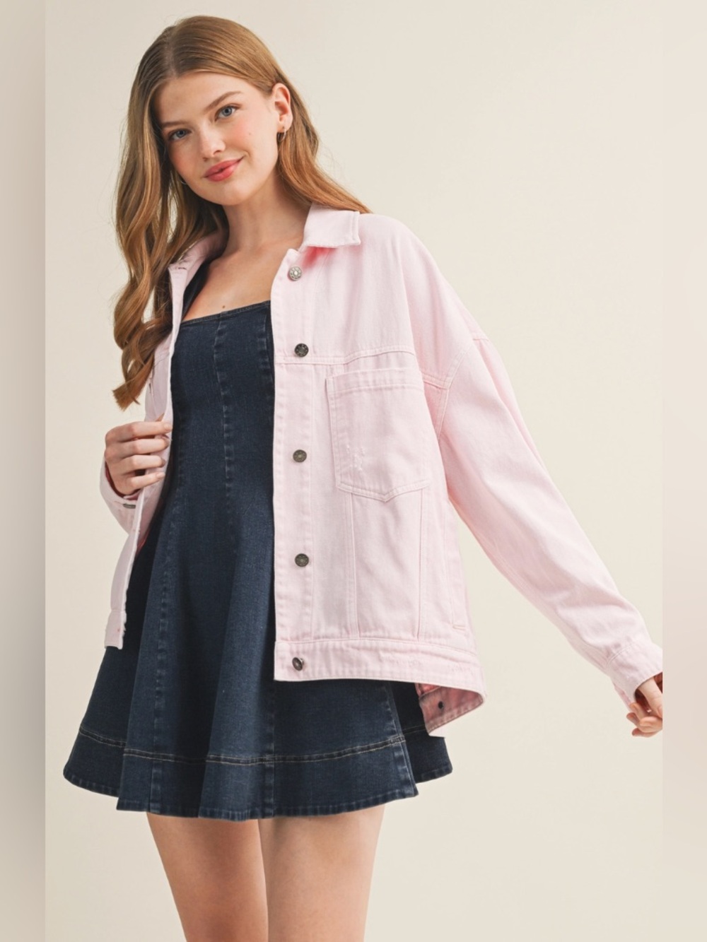 Mustard Seed | Oversized Pink Denim Jacket